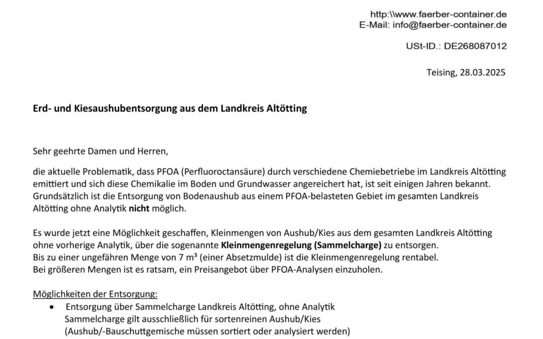 Informationsschreiben PFOA Aushub Landkreis Altötting